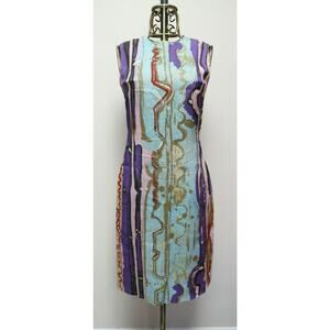Vintage L'Aiglon Colorful Art to Wear Abstract Linen Sheath Dress Size Medium